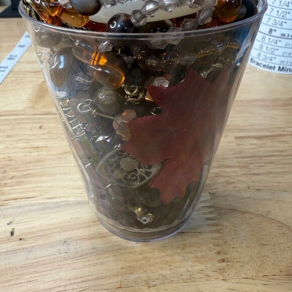 Mystery Jewelry Lot Mini Jar W/ Earth Tones Glass & Stone Pieces Fall Colors Bla - Picture 2 of 11